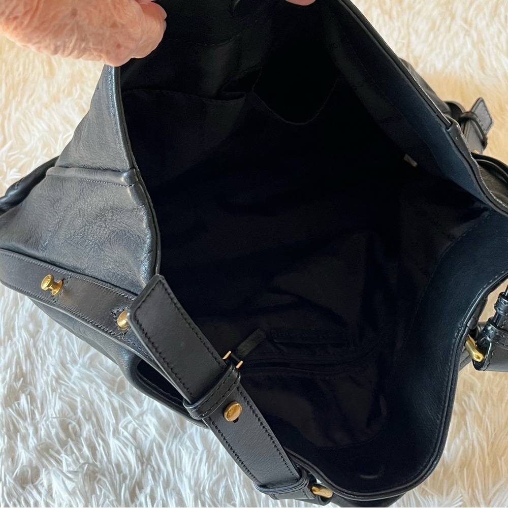 MARC JACOBS Large Black Leather Shoulder Handbag Hobo Purse Tote Gold Hardware - Picture 5 of 11